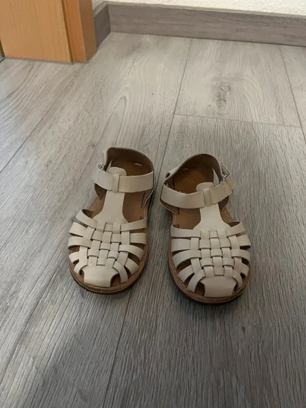 Kids Cream Woven Leather Sandals